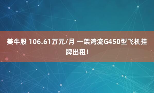 美牛股 106.61万元/月 一架湾流G450型飞机挂牌出租！